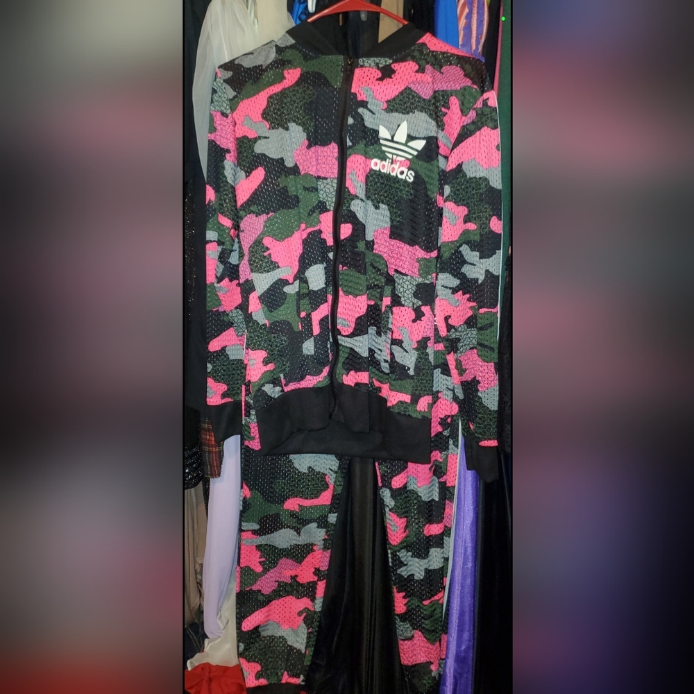 Adidas Black and Pink Camouflage Tracksuit